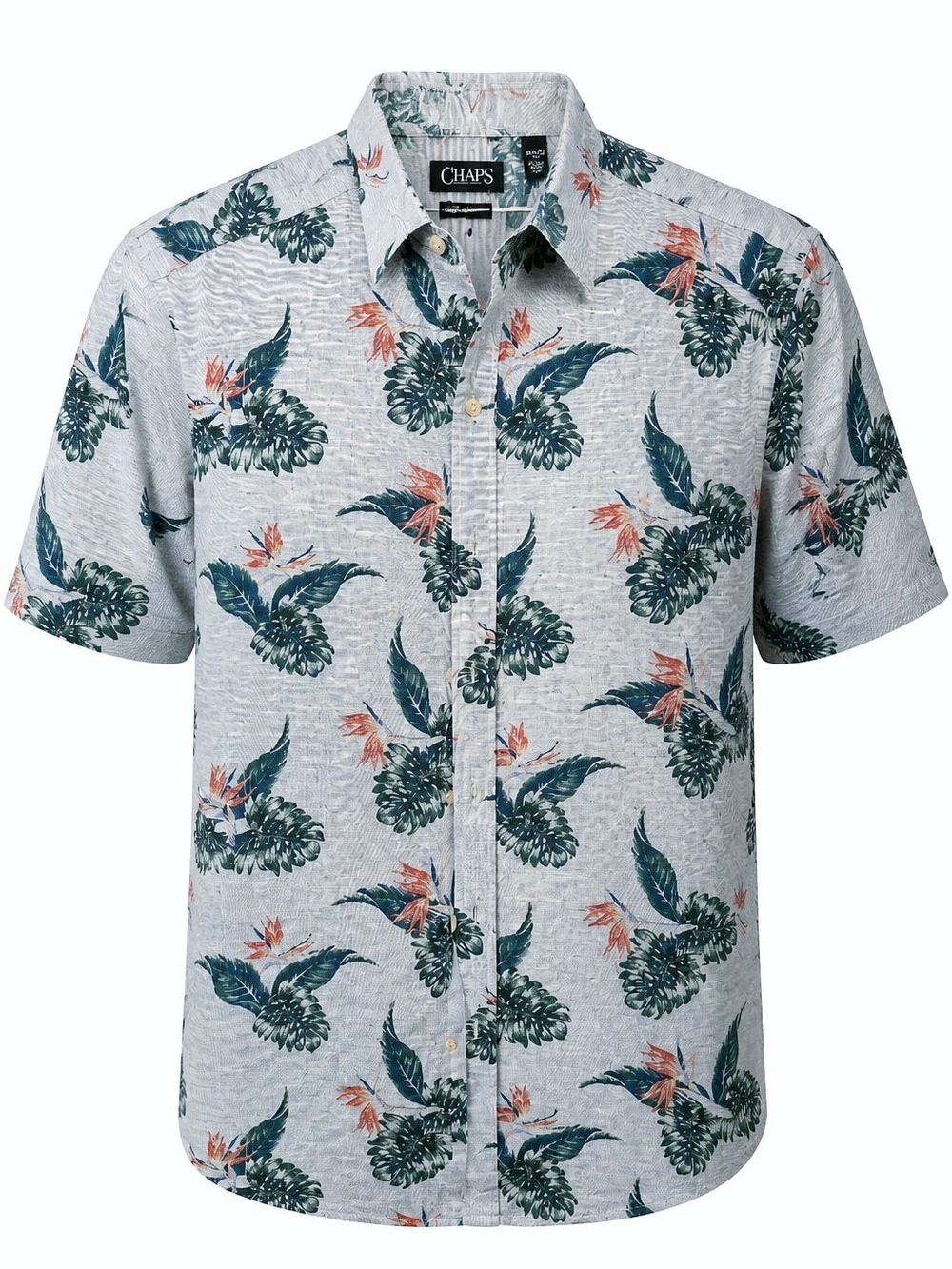 CHAPS Men’s Light Gray Tropical Print Short Sleeve Button-Down Shirt